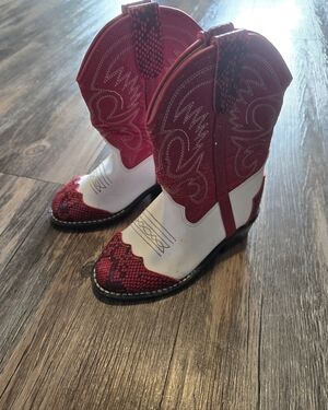 Toddler Girl Cowgirl Boots Red White - Size 8